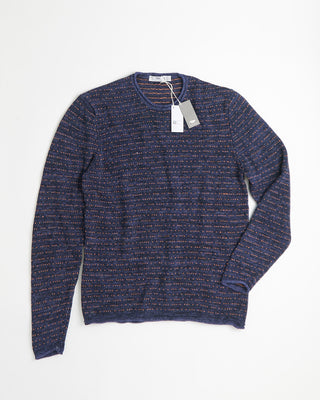 Inis Meain Washed Linen Fanach Rolled Edge Crewneck Sweater Navy 9