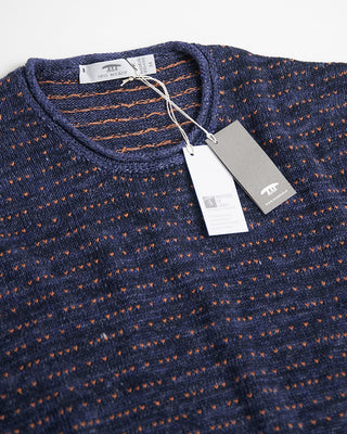 Inis Meain Washed Linen Fanach Rolled Edge Crewneck Sweater Navy  1