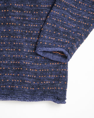 Inis Meain Washed Linen Fanach Rolled Edge Crewneck Sweater Navy  2