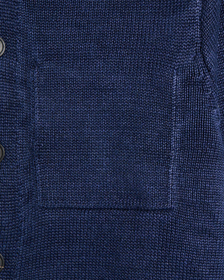 Inis Meain 100% Washed Linen Classic Button Front Overshirt Sweater Navy 8 8051