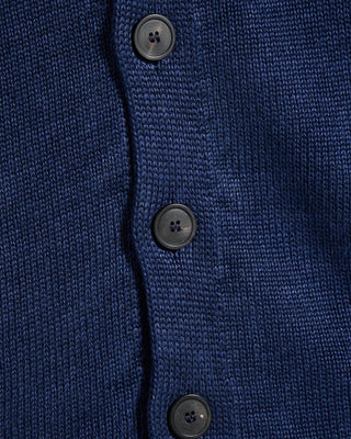 Inis Meain 100% Washed Linen Classic Button Front Overshirt Sweater Navy 9 8052