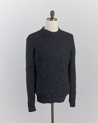 Inis Meain Cashmere  Linen Blend Half Basket Classic Crewneck Sweater Black 0