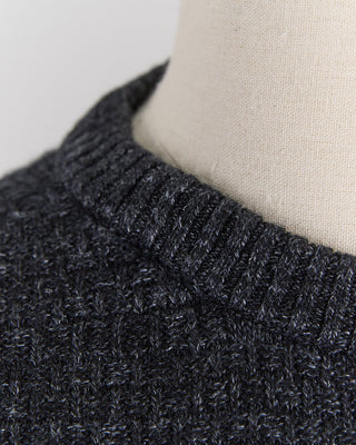 Inis Meain Cashmere  Linen Blend Half Basket Classic Crewneck Sweater Black 0 3