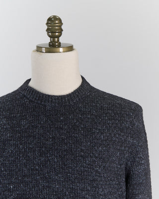 Inis Meain Cashmere  Linen Blend Half Basket Classic Crewneck Sweater Black 0 4