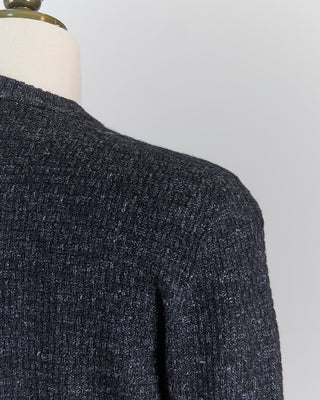 Inis Meain Cashmere  Linen Blend Half Basket Classic Crewneck Sweater Black 0 5