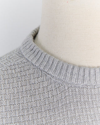 Inis Meain Cashmere  Linen Blend Half Basket Classic Crewneck Sweater Heather Grey 0 1