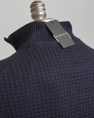 Bugatti Waffle Knit Smart Casual Quarter Zip Sweater Navy  1