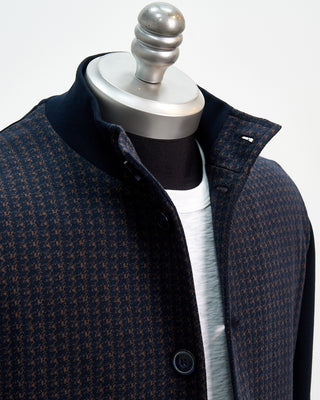 Bugatti Navy And Brown Houndstooth Cardigan Jacket Navy  Brown  1