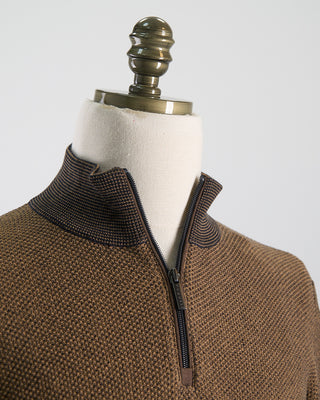 Bugatti All Season Cotton Pique Quarter Zip Sweater Tan 0 5