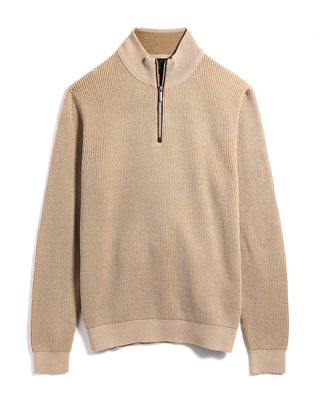 Bugatti Ribbed 2 Tone Quarter Zip Sweater Wheat 17 3224