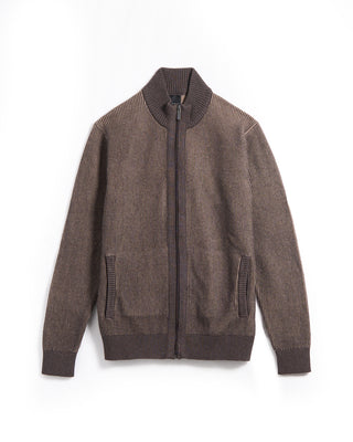 Bugatti Ribbed 2 Tone Full Zip Sweater Tan  Brown 1 6170