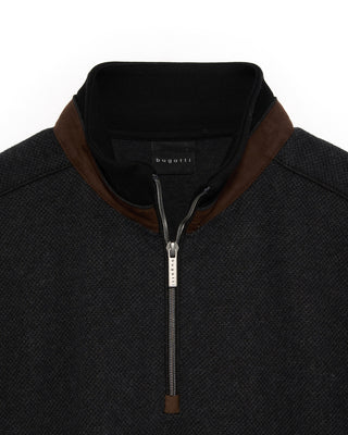 Bugatti Jacquard Jersey Sporty Quarter Zip Sweater Charcoal 9 4796