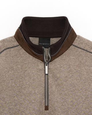 Bugatti Jacquard Jersey Sporty Quarter Zip Sweater Tan  Brown 5 4802