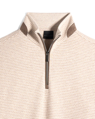 Bugatti Half Zip Houndstooth Sweater Beige 4229