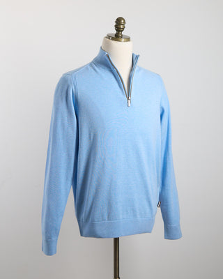 Bugatti Light Blue Cotton Jersey Quarter Zip Sweater Light Blue 1550