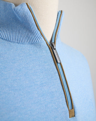 Bugatti Light Blue Cotton Jersey Quarter Zip Sweater Light Blue 1555