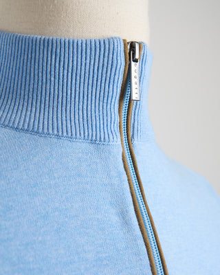 Bugatti Light Blue Cotton Jersey Quarter Zip Sweater Light Blue 1556