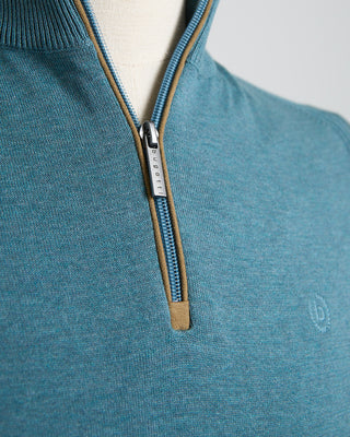 Bugatti Light Green Cotton Jersey Quarter Zip Sweater Teal 1517
