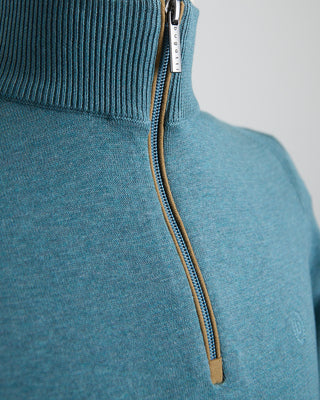 Bugatti Light Green Cotton Jersey Quarter Zip Sweater Teal 1518