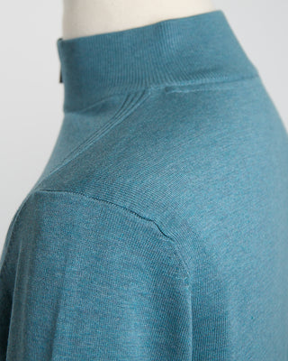 Bugatti Light Green Cotton Jersey Quarter Zip Sweater Teal 1520