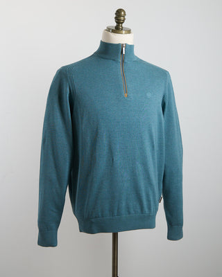 Bugatti Light Green Cotton Jersey Quarter Zip Sweater Teal 1522