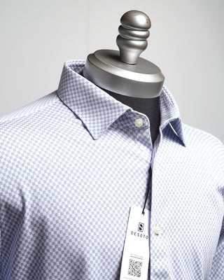 Desoto Checkerboard Print Jersey Knit Shirt Light Blue  4