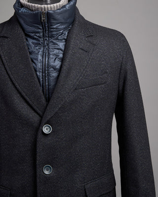 Herno Shaded Effect Herringbone Tech Wool Winter Topcoat Navy 4 2517