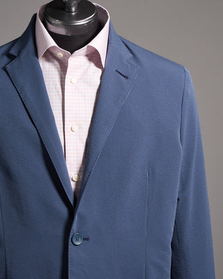 Herno Seersucker Stretch Unlined 2 Button Blazer Blue 11 9141