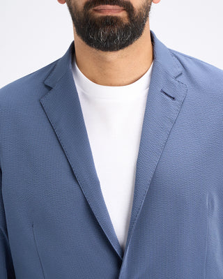 Herno Seersucker Stretch Unlined 2 Button Blazer Blue 6 10913