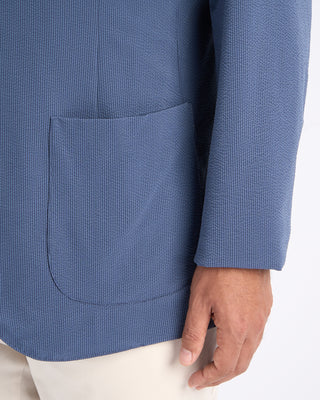 Herno Seersucker Stretch Unlined 2 Button Blazer Blue 8 10912