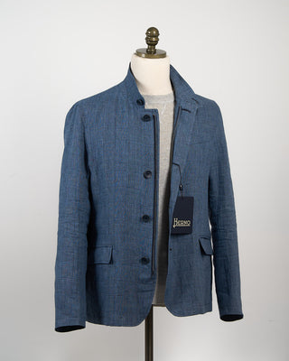 Herno Linen Prince Of Wales Jacket With Buttons Blue 142