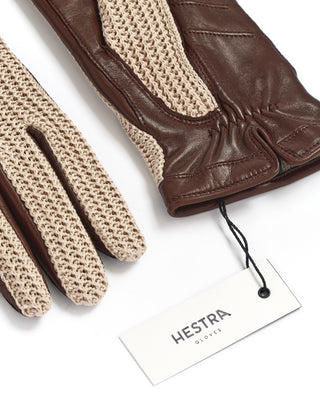 Hestra Brown Crochet  Leather Adam Midweight Gloves Chestnut fw23 2
