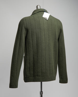 Gallia 100% Carded Merino Wool Stitch Knit Cardigan Green 
