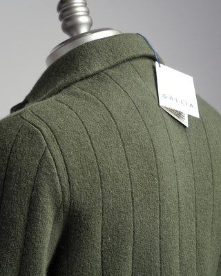 Gallia 100% Carded Merino Wool Stitch Knit Cardigan Green  1
