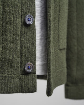 Gallia 100% Carded Merino Wool Stitch Knit Cardigan Green  3