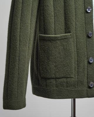 Gallia 100% Carded Merino Wool Stitch Knit Cardigan Green  4
