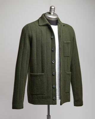 Gallia 100% Carded Merino Wool Stitch Knit Cardigan Green  7