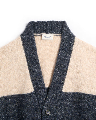 Gallia Bold Stripe Fuzzy Cardigan Navy  White 17 5416