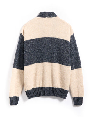 Gallia Bold Stripe Fuzzy Cardigan Navy  White 31 5418