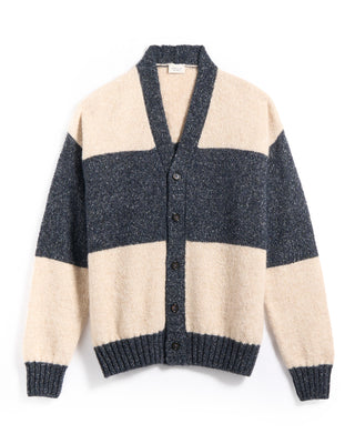 Gallia Bold Stripe Fuzzy Cardigan Navy  White 5 5413