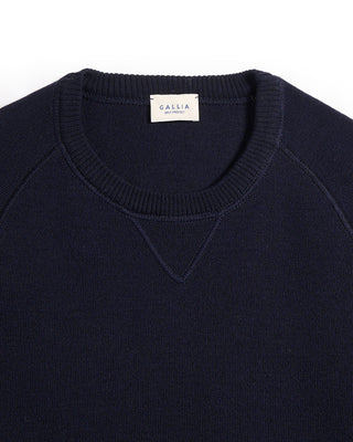 Gallia Dense Merino Wool Jersey Athletic Crewneck Navy 6 5437