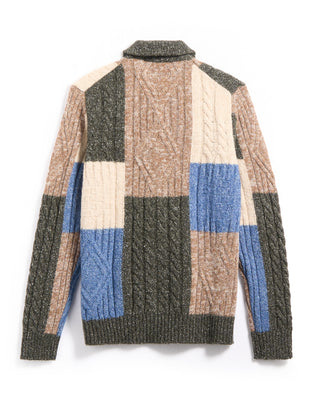 Gallia Plush Patchwork Cableknit Cardigan Multi 10 5469