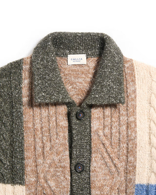 Gallia Plush Patchwork Cableknit Cardigan Multi 4 5466