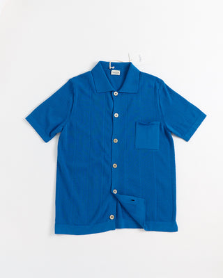 Gallia Farry Multi Links Button Down Short Sleeve Knit Shirt Blue 1