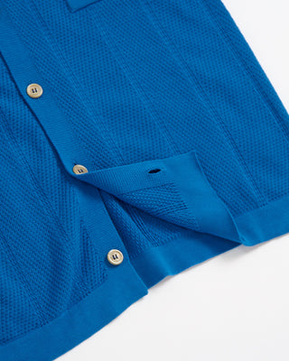 Gallia Farry Multi Links Button Down Short Sleeve Knit Shirt Blue 1 1