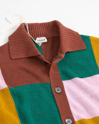 Gallia Fergus Patch Button Down Linen Cotton Knit Shirt Multi 1 3