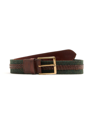 Leyva Cotton  Leather Centre Braided Inlay Belt Green  Brown 4 10338