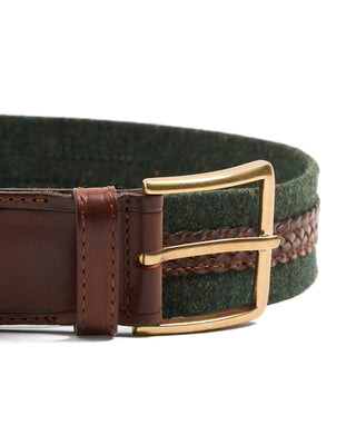 Leyva Cotton  Leather Centre Braided Inlay Belt Green  Brown 5 10340