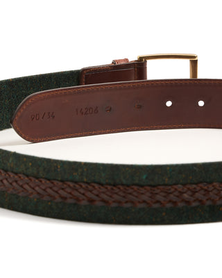 Leyva Cotton  Leather Centre Braided Inlay Belt Green  Brown 6 10339