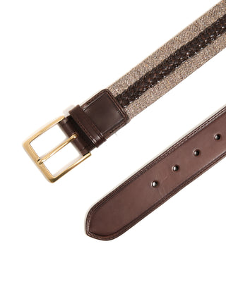 Leyva Cotton  Leather Centre Braided Inlay Belt Taupe  Brown 1 10336